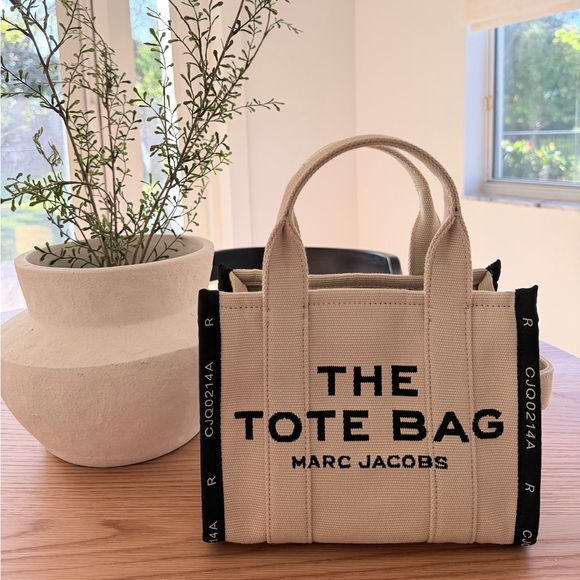 Marc Jacobs Handbags - Marc Jacobs Small Canvas Tote in Natural with Black Trim